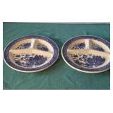 Vintage matching blue Asian motif divided dinner