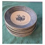Vintage blue Currier & Ives saucers. Steamboat