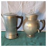 Aluminum coffee percolator. One is electric but