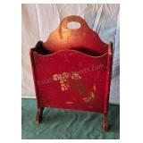 Vintage wood magazine holder. Painted red with