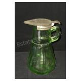 Uranium glass pitcher/creamer with metal flip up