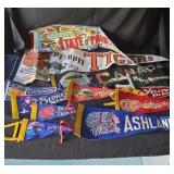 Vintage souvenir pennants, including Detroit