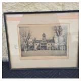 Framed and matted pencil etching of Maryland's