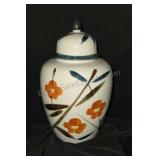 Porcelain Urn with Asian theme flower design.