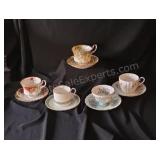 Assorted tea cups and saucers.