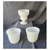 Milk glass planters. Fluted and hobnail.