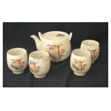 Edsin Asian design teapot and four cups. Marked