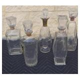 Vintage glass decanter bottles with glass and