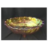 Carnival glass footed serving dish with fruit