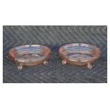 Pink press glass footed candy dishes. Each is