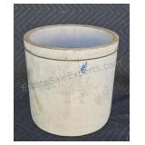 Antique four gallon stoneware crock with metal