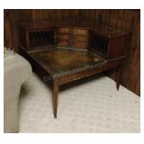 Vintage Corner Table on Casters w/Glass Top