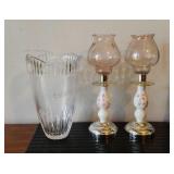 Lead Crystal Vase & Decorative Candle Holders