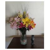 Marble Bud Vase & Vase w/Artifical Flowers