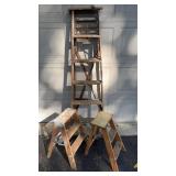 Group of Wood Step Ladders