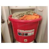 Plastic Bucket of Assorted Linens