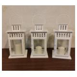 3 White Metal Lanterns