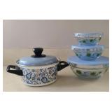 Glass Bowl Set and Small Enameled Sauce Pan