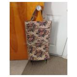 Rolling Floral Tapestry Bag w Fold in Wheels