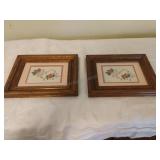 Pair of Small Framed Crossed Stitch Art 8x10