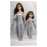 22 inch and 16 inch porcelain dolls