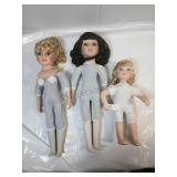 Trio of Porcelain Dolls 2 are 16" 1 is 11 1/2"