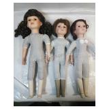 Trio of Porcelain Dolls 2 are 16" and 1 is 17