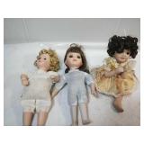 Trio of 3 Porcelain Dolls 8"