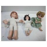 Trio of Porcelain Dolls 11" and 2 are 8"