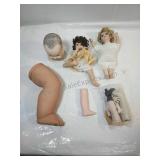 2 Porcelain Dolls 8" and Assorted Doll Parts
