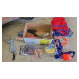 Box of assorted sporting items