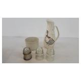 Butter crock, pitcher, insulators