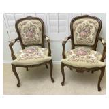 2pc Wood Frame Needle Point Cushioned Chairs