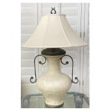 Ceramic Base Lamp W/ Metal Accents, Fabric Shade