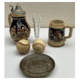 Collectible Steins, Plate, Baseballs, Vase