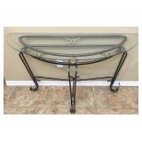 Glass Top Metal Base Half Round Hall Table