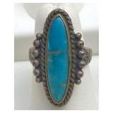 Sterling Silver And Oval Turquoise Stone Ring