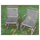 2pc Wrought Iron Brown Painted Rocking Chairs
