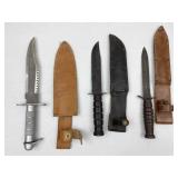 3pc Knife, Bayonet W/ Leather Knife Sheaths