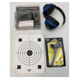 Laser Sighter, Earmuffs, Speed Loader, Targets
