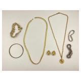 Gold plated, goldtone earrings, necklace, bracelet