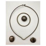 Silver Jewelry: Earrings, Bracelet, Wire Necklace