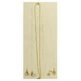 Gold Tone Costume Jewelry Set: Necklace, Earrings