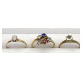 3pc 10K Gold Lab Created Stone Rings