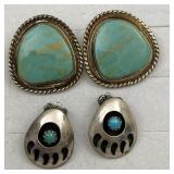 Sterling Silver, Turquoise Clip On Earrings