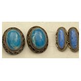 Turquoise, Lapis Sterling Silver Clip On Earrings