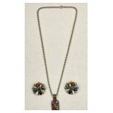 Silver Necklace, Pendant, Zuni Clip On Earrings
