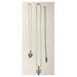 3pc Silver Necklaces, Stone Inlaid Pendants