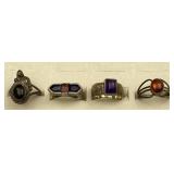 4pc Sterling Silver Natural Stone Rings