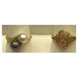 2pc 14K Gold Pearl, Topaz Rings